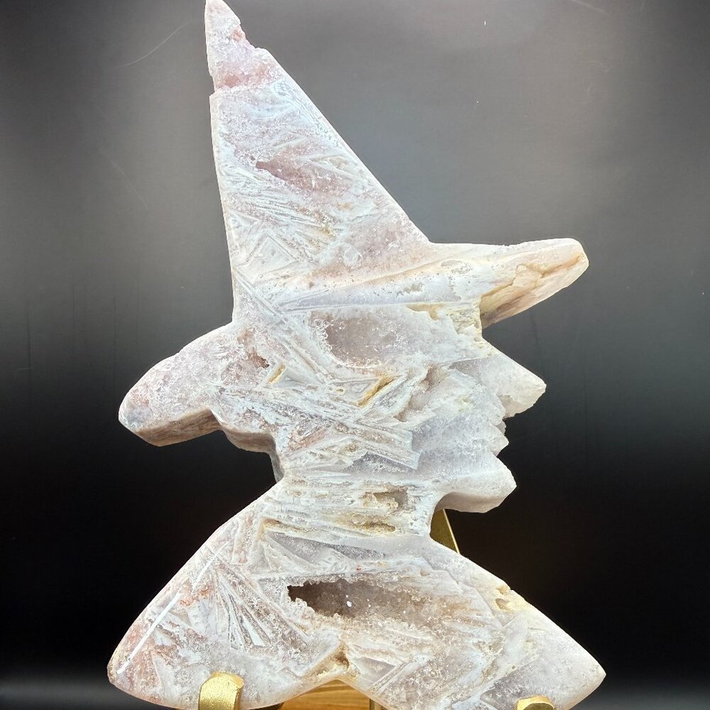 Pink Amethyst White Agate Witch Carving Druzy Crystal Natural 712g Wicked Elphie